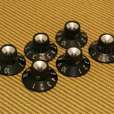 099-0930-000 (6) Genuine Fender Vintage Black Skirted 1-10 Amp Amplifier Knobs