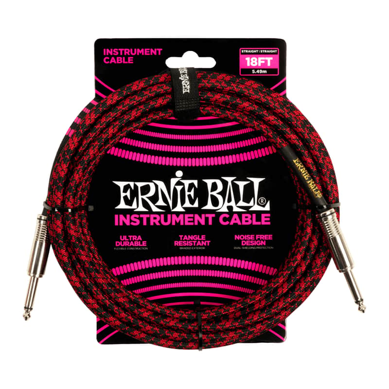 Ernie Ball Braided Instrument cable S/S Red/Black 18ft black red image 1