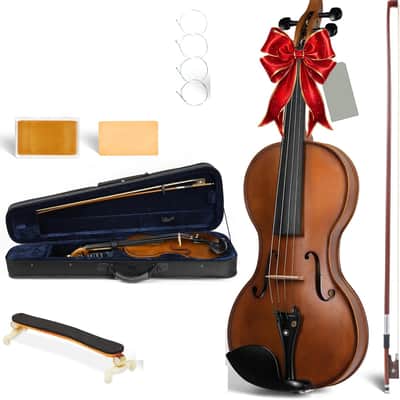 4/4 Violin Set: Ergonomic Body, Solid Spruce Top Fiddle, Maple Back, Acoustic Beginner Violin with Hard Case, Lesson Book, Bow, Shoulder Rest, Tuner, Fretboard Stickers, Matte Brown image 1