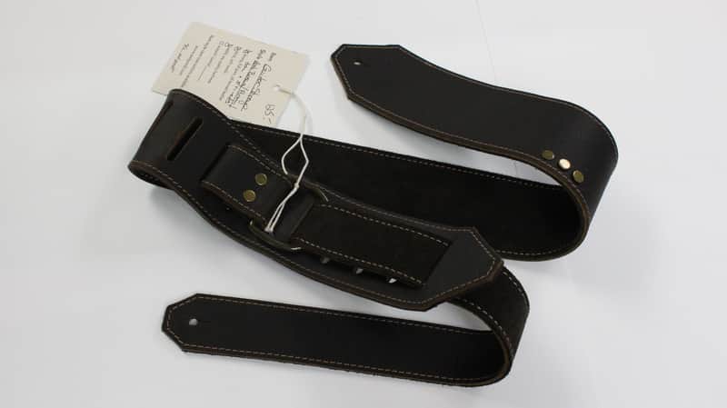 Awlgoods Hand Crafted Leather Guitar Strap Dark Brown/Brown with Tan  Stitching 2.5" image 1