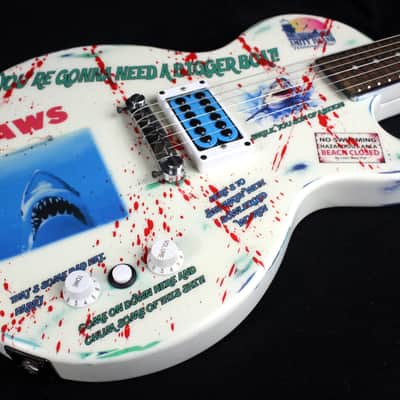 Custom Painted and Upgraded Epiphone Les Paul JR, Aged and Worn With Graphics and Matching Headstock image 11