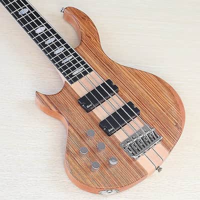 Zebra Wood Top Left Hand 5 String Bass, Maple Neck Through, Rosewood Fingerboard image 2