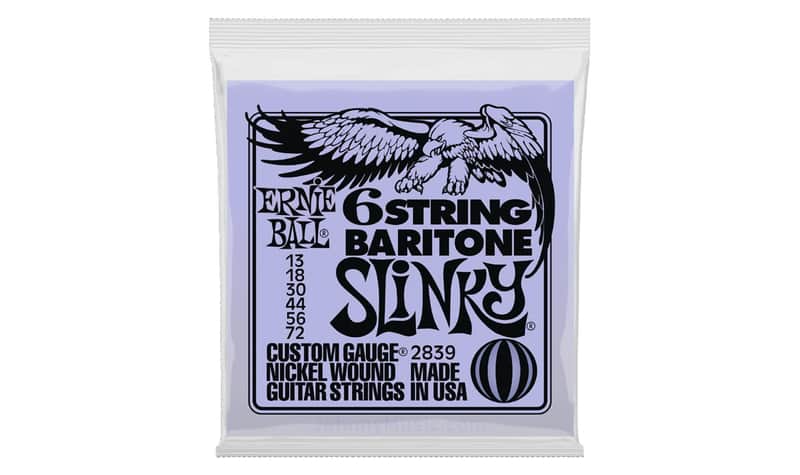 Slinky 6-Strng w/ Small Ball-End 29-5/8" Scale Baritone Guitar String 13-72 Gauge Extended Set .013, .018, .030, .044, .056, .072 Special-Tempered Tin-Plated Steel+Ni-Pltd Wrapped Hex-Core image 1