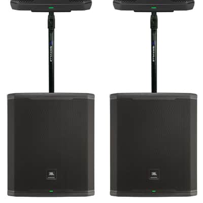 (2) JBL PRX912 12" 1000w RMS Powered DJ PA Speakers+18" Subwoofers+Pole Mounts image 1