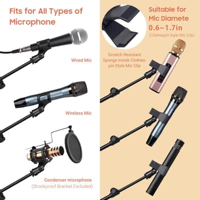 Tripod Microphone Stand Boom Arm Floor Mic Stand with Carrying Bag and 2 Mic Clips for Singing Performance Wedding Stage and Mic Mount CY0239 image 6