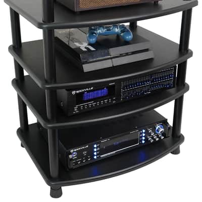 Rockville FLX BLACK Adjustable Height 5 Shelf Home Theater A/V Audio Rack Stand