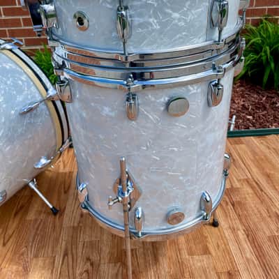 1960s Gretsch Progressive Jazz Drum Set White Marine Pearl 20/12/14 w/ 4x14 Snare image 18