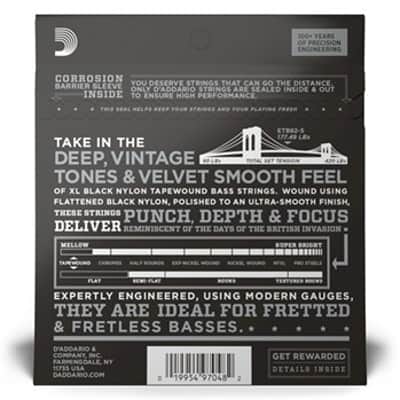 D'Addario XL Nylon Tapewound Bass Guitar Strings -  Medium Long Scale - .050-.105 image 2