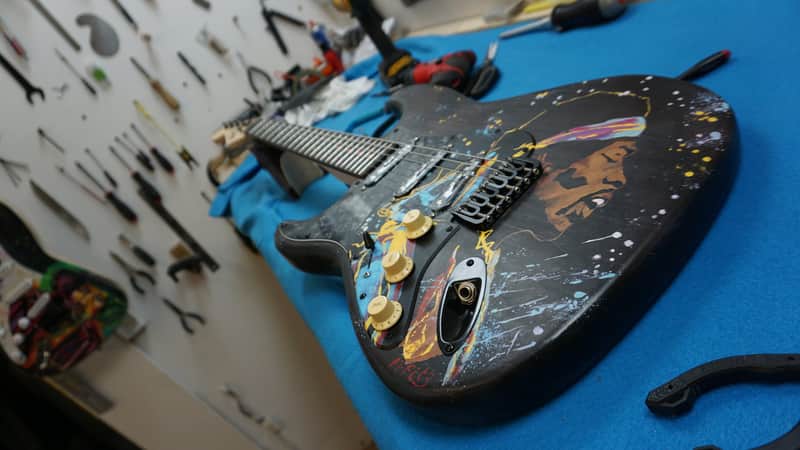 Custom Unique Jimi Hendrix stratocaster guitar left handed black & natural wood image 1