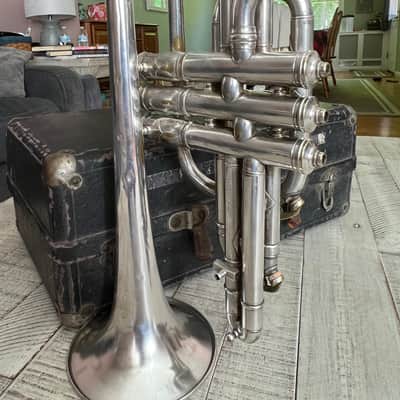 J.W. York & Sons “Professional” Cornet — circa 1908 — Silver Plate — Grand Rapids, MI — w/ Original Case, Lyre & Mouthpiece image 6