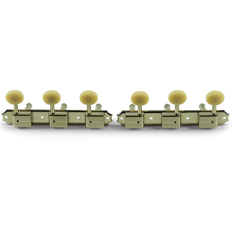 Kluson 3 On A Plate Deluxe Series Tuning Machines - No Line - Standard Post - Nickel With Oval Plastic Buttons image 1