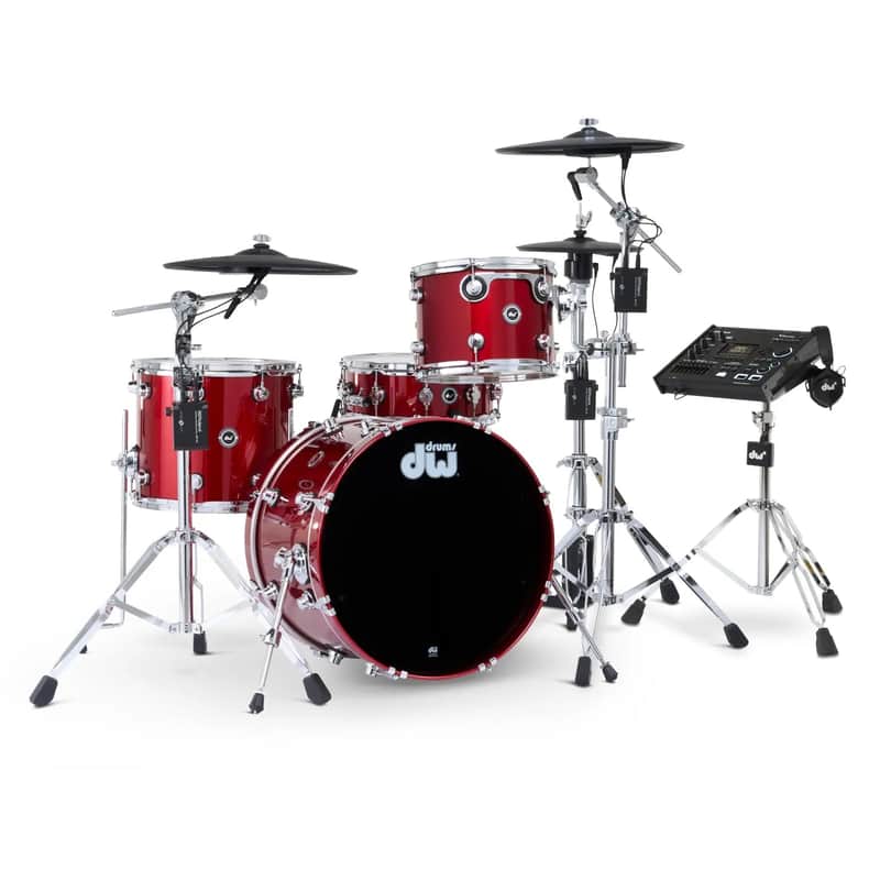 FREE TOM REBATE! - DW DWe 4pc Complete Electronic/Acoustic Drum Set w/Roland Cymbals & V71 Black Cherry Metallic image 1