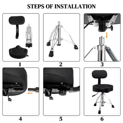 Drum Throne with Backrest, Hydraulic Drum Stool Adjustable Height for Drummers image 3