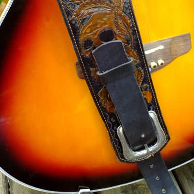 Well-Hung "The Gunfighter"  Hand-Carved / Tooled Leather Cowboy Grunge guitar strap, padded image 6