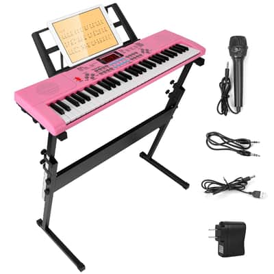 Cxxss 61 Keys Digital Music Electronic Keyboard Electric Musical Piano Instrument Kids Learning Keyboard w/ Stand Microphone-Pink image 14