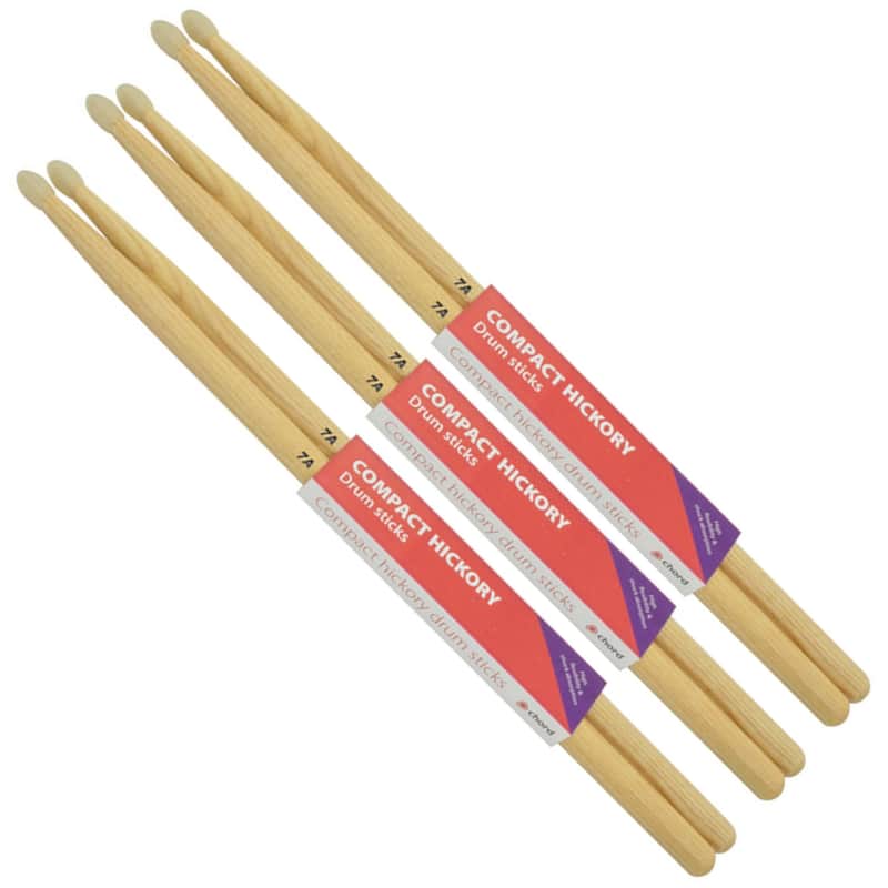 Chord Hickory Compact Drumstick 7A NYLON TIP 3 pair Bundle image 1