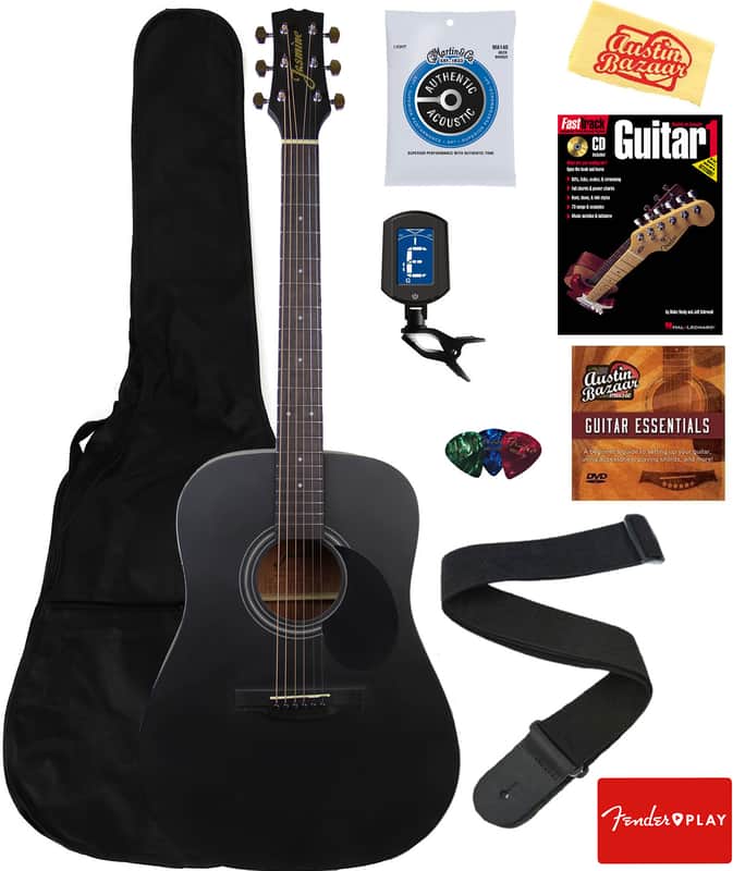 Jasmine S35 Dreadnought Acoustic Guitar - Matte Black w/ Gig Bag image 1