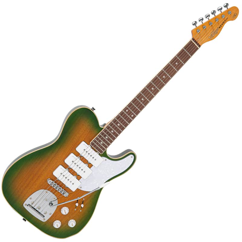 Vintage REVO Series Trio Electric Guitar ~ Green/Yellow Burst ...