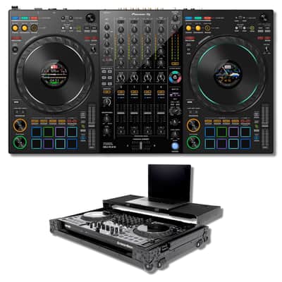 Pioneer DJ DDJ-FLX10 4-Deck DJ Controller with Headliner HL10013 All-Black Rolling Flight Case image 1