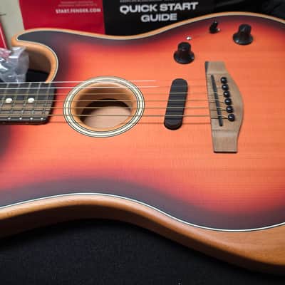 Fender American Acoustasonic Stratocaster 2020 BRAND NEW Sunburst Mahogany Body Spruce Top Semi-Hollow Body USA Fishman Piezo Noiseless Pickup Acoustic-Electric Guitar image 3