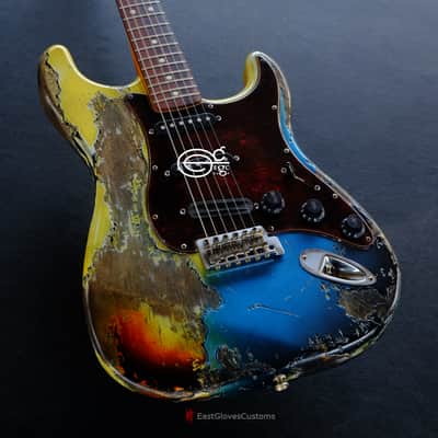 Fender Stratocaster Pelham Blue over Yellow/Sunburst Heavy Aged Relic by East Gloves Customs (RARE) image 1