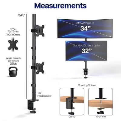 Vertical Dual Monitor Studio Desk Mount – Stacked 2-Screen Stand for Music Production, Mixing & Streaming image 4