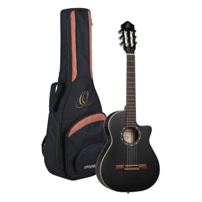 Ortega RCE125SBK-3/4 Family Series Spruce Top Thinline Body Cutaway 3/4 Size Nylon 6-String Classical Acoustic-Electric Guitar w/Gig Bag image 1
