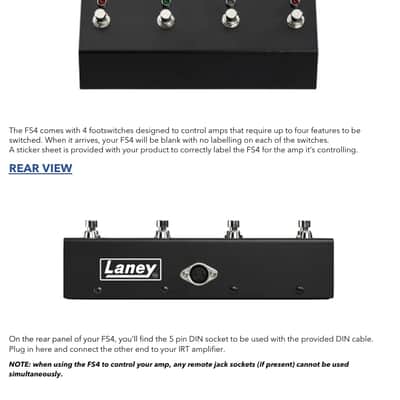 LANEY Laney Footswitch: FS4 (for IRT, VH, NEXUS-SL/SLS), 4 Switches - Led Status Lights -Removable Lead image 8