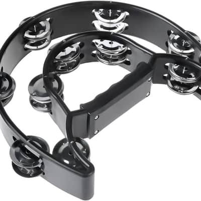 Half Moon Tambourine – Double Row Metal Jingles, Handheld Percussion Instrument with Ergonomic Grip, Black image 2
