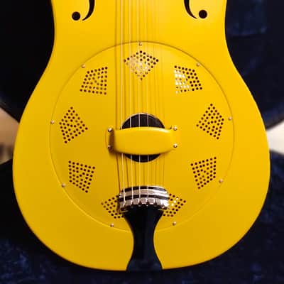 National Reso-Phonic Triolian Polychrome 12 Fret 2025 Yellow/Gold with Palm Tree Scene - Bakelite-style Maple neck! - IN STOCK NOW image 5