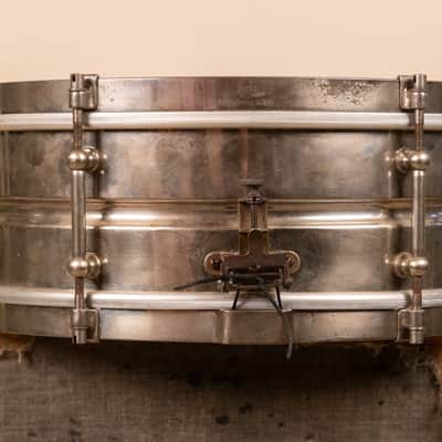 1930s Leedy 5x14 Nickel Over Brass Utility Snare Drum image 2