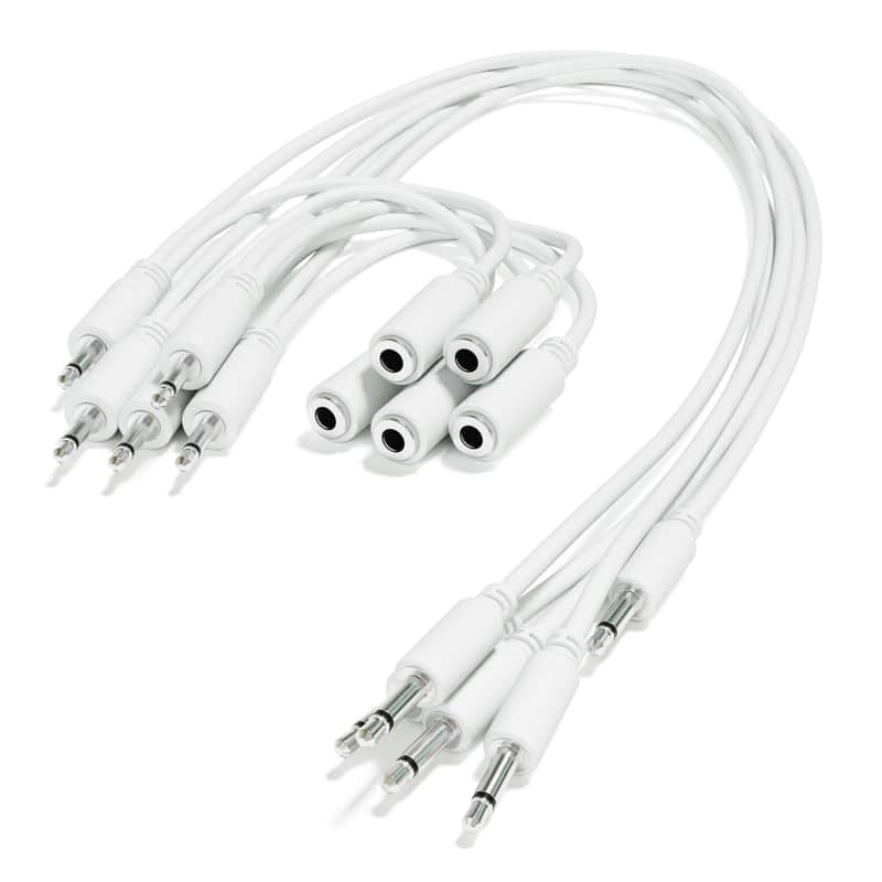 ExcelValley [White | 30 cm - 11.81"] 5-Pack - Hopscotch Mono Splitter Y Patch Cables TS 3.5mm 1/8" Eurorack Synth image 1