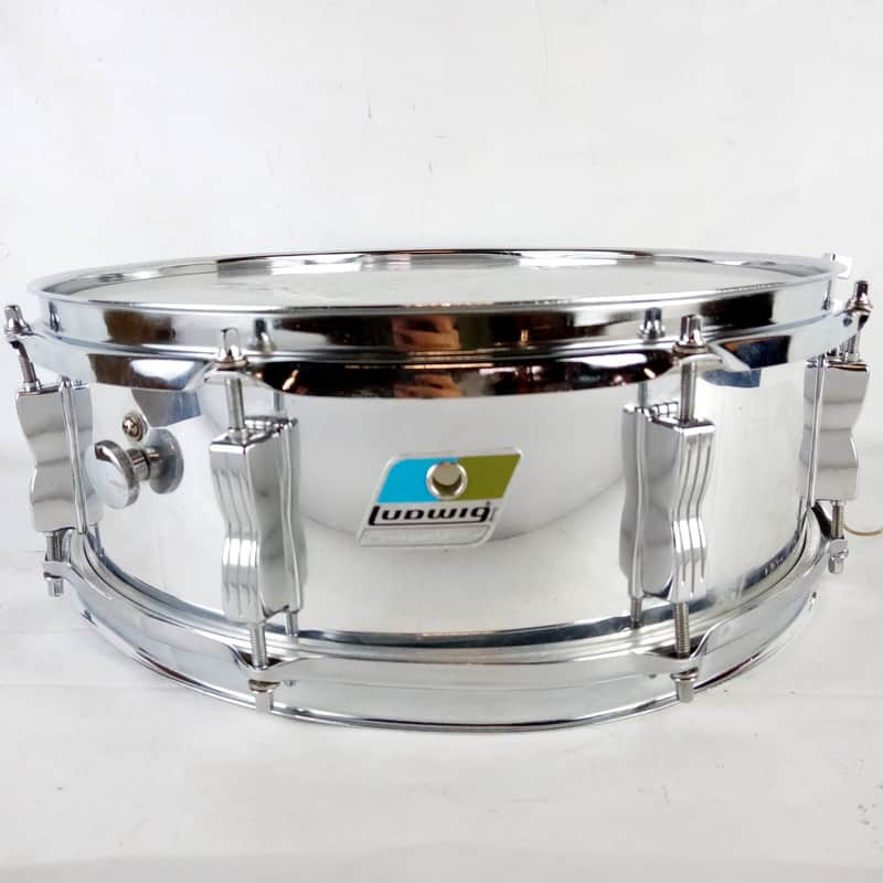 Ludwig Rocker 8Lug Snare Drum 1980 Blue/Olive 5x14"Vintage Chrome Over Wood 5Ply image 1