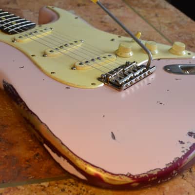 American Fender Stratocaster Standard Shell Pink Over Candy Apple CS Fat 50's image 6
