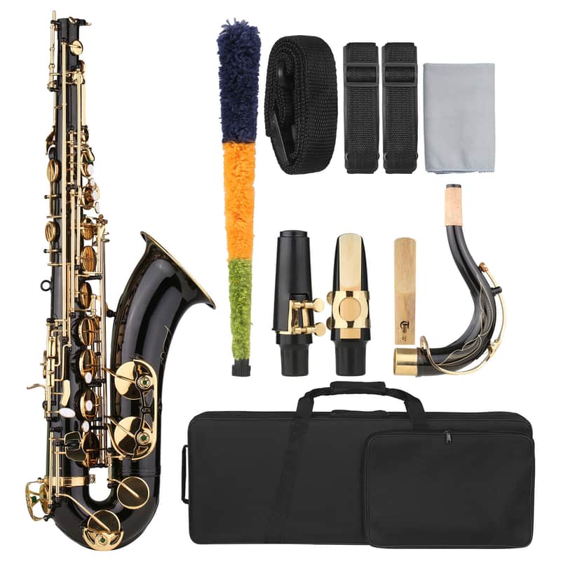 Professional Tenor Saxophone Brass Black Lacquer B-flat Sax W/ Accessories O9Q7 image 1
