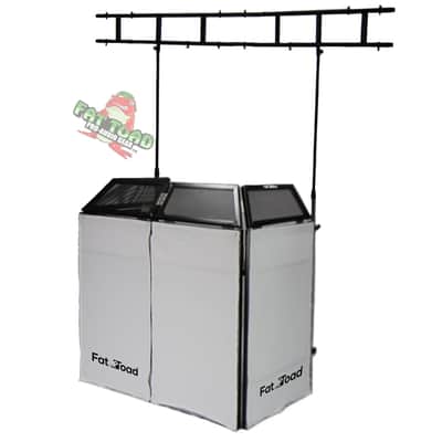 DJ Stand & Booth Table Top With 8FT Light Trussing Package by Fat Toad - White Scrim Cover Video Light Projector Display Workstation For Sound System - Event Foldable Panel Stage Platform Façade image 1