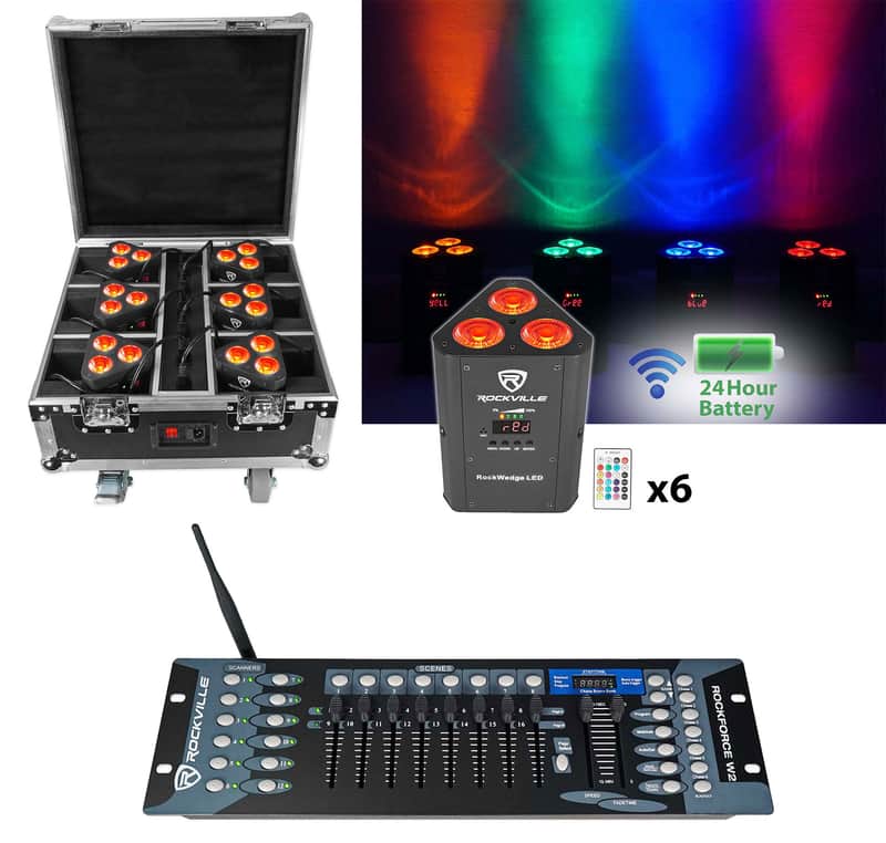 Rockville ROCKWEDGE PACKAGE BLACK 6) Battery Lights+Case+Wireless DMX Controller image 1