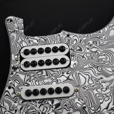 HSH Stratocaster Strat Style Zebra White Loaded Prewired Pickguard, Large Pole Pickups image 2