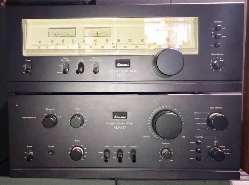 Sansui AU-517 & TU-517 Stereo Integrated Amplifier and Tuner w/ Pre Outs Black image 1