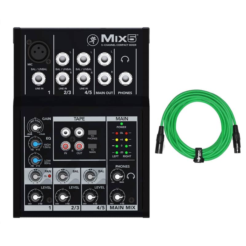 Mackie Mix5 5-Channel Compact Studio/Live Mixer + Green 10ft XLR Cable image 1