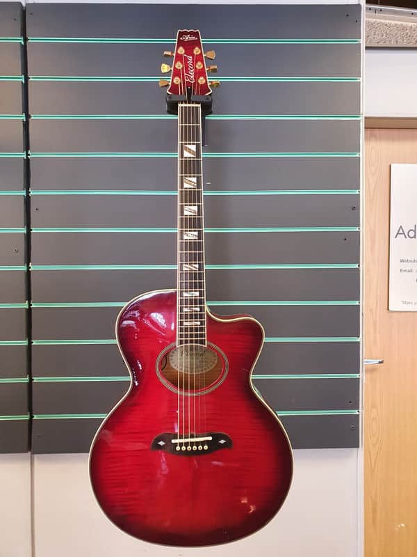 Aria Elecord FET-100 1990's Trans Red Electro Acoustic Guitar | Reverb