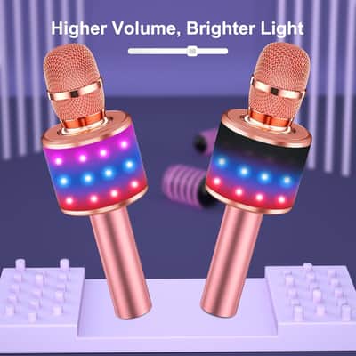 Bluetooth Wireless Karaoke Microphone with LED Lights,4-in-1 Portable Handheld Mic with Speaker Karaoke Player for Singing Home Party Toys Birthday Gift for Kids Adults Girls Q78(Rose Gold) image 2
