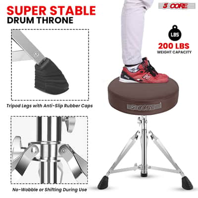 5 Core Drum Throne 3" Padded Drum Seat Height Adjustable Drumming Chair for Practice and Performance image 7