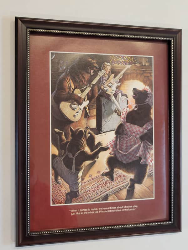 1975 Fender Guitars Color Promotional Ad Framed Goldielox 3 Bears Telecaster P. Bass Original image 1