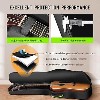 Guitar Case Acoustic Soft - 0.47in Thick Padding 5 Pockets Guitar Gig Bag with Adjustable Shoulder Strap Compatible with 40 41 42in Acoustic Guitars image 3