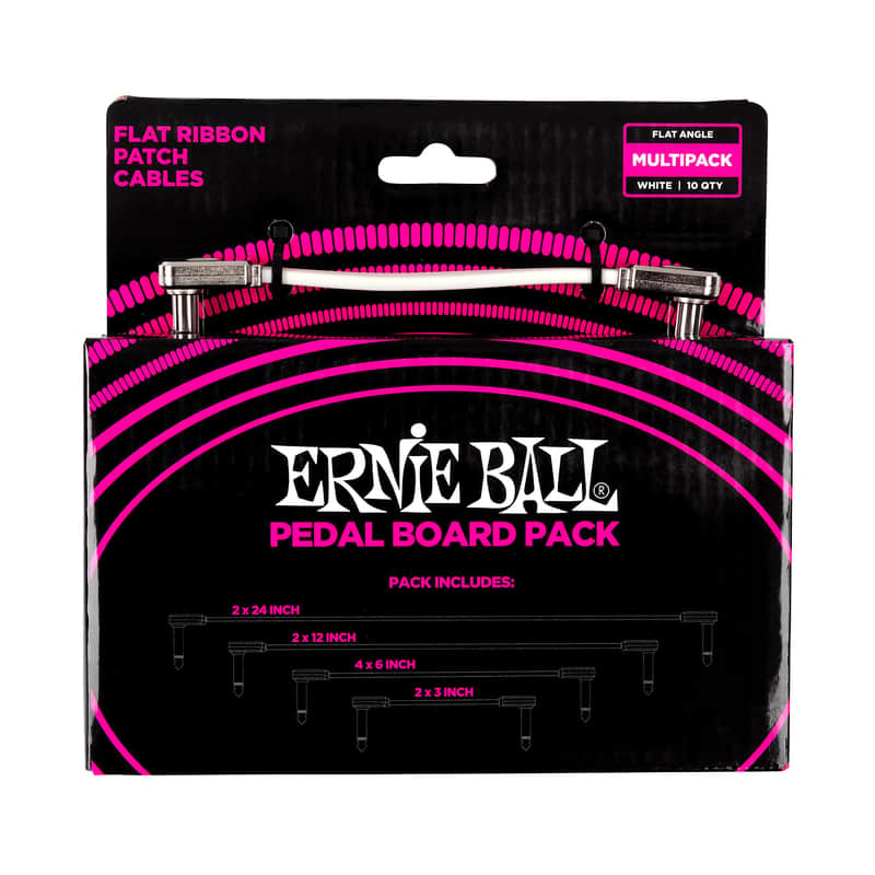 Ernie Ball Pedal Board Pack Flat Ribbon Right Angle 1/4" TS Patch Cables (10) image 1