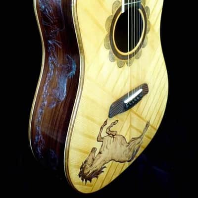 Acoustic Guitar Handmade by Blueberry, 6 String Wood Horse Motif Guitar,Custom Handcrafted Wooden Guitar, Dreadnought Guitar,Steel String image 14