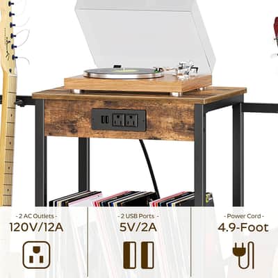 Guitar Stand with 4 Guitar Holders, 3-Tier Multi Guitar Rack Holder for Electric Guitar, Bass, with Charging Station and Soft-Padded Protect for Home Studio Music Room, Rustic Brown GS01BR image 2
