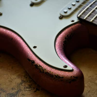 American Fender Custom Stratocaster Relic Nitro Faded Pink Sparkle image 2
