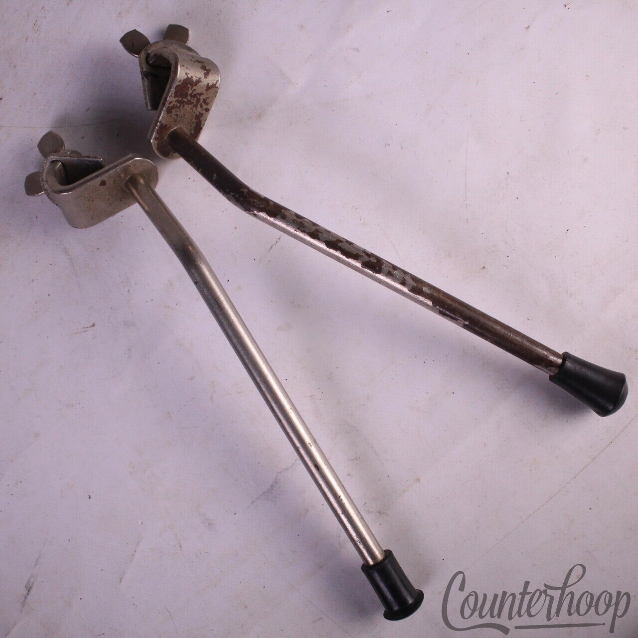 Ludwig/WFL Clamp-On Bass Drum Spurs/Legs-Mounts Nickel Vintage 40s Wood Hoop USA — main photograph